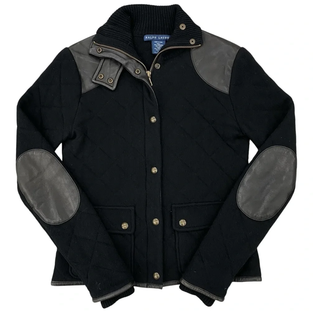 RALPH LAUREN Vintage women’s cashmere Black Quilted Barn Coat sweater Jacket M